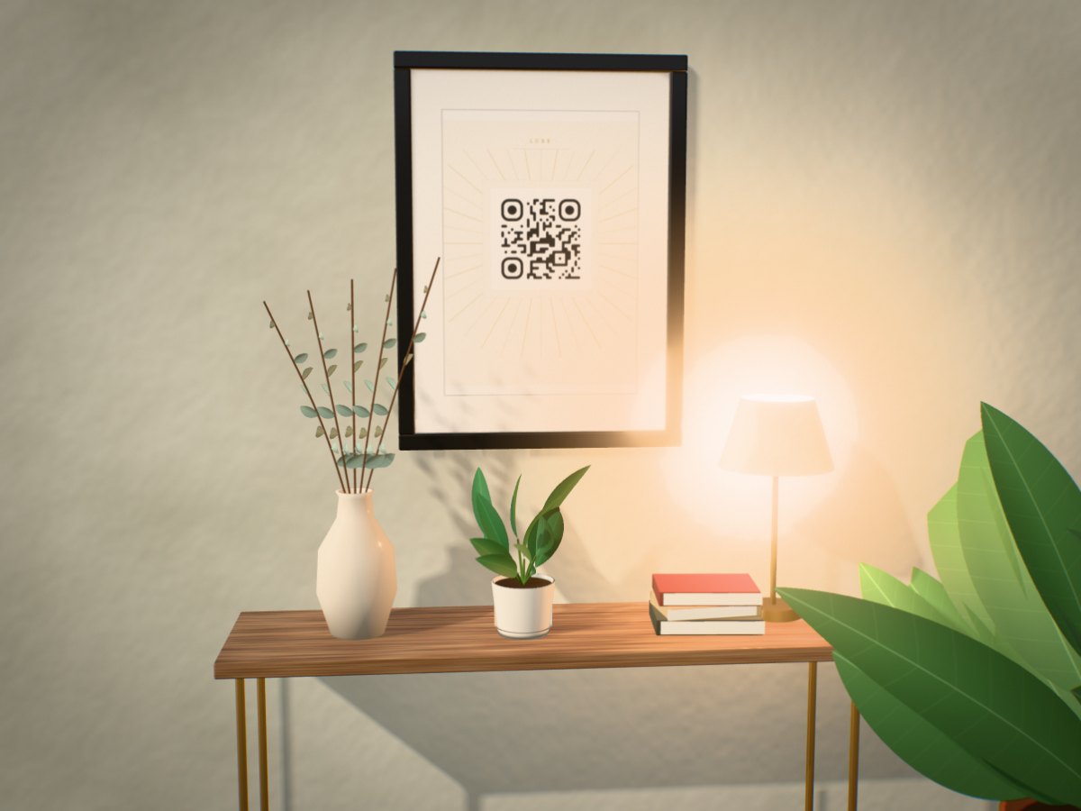 Постер с QR-кодом в раме на стене
